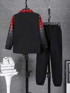 Nouvelle mode de vêtements pour enfants Ensemble chemise en <span class=keywords><strong>treillis</strong></span> rouge dégradé à manches longues <span class=keywords><strong>pantalon</strong></span> pour garçon - Product Image 2