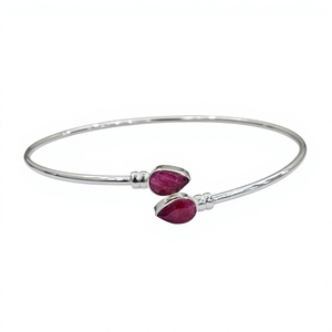 Dainty Ruby <b>Bangle</b> <b>Bracelet</b> 925 Sterling <b>Silver</b> Two Stone Pink Ruby Minimalist <b>Bangle</b> Wedding Party Jewelry Gift - Product Image 1