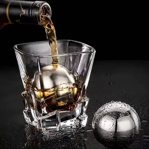 Pierres de whisky en métal en acier inoxydable réutilisable, boule ronde, glaçon