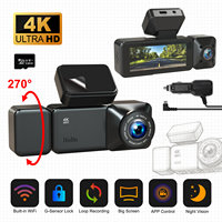 Cámara para Auto de 3 Canales 4K con 3 Lentes, Super Visión Nocturna, Sensor G, GPS Integrado, WiFi, 1 Año de Garantía, DVR/Caja Negra Grabadora de Video