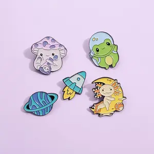 Wholesale Cartoon Purple Mushroom Head Frog Rocket Planet Soft Enamel Lapel Pin jewelry alloy metal brooch badge