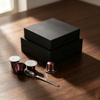 Support de capsules de café en bois noir mat en gros, boîte de rangement à couvercle rabattable pour dosettes de café avec fente pour cuillère, pour sachets de thé, cuisine, bureau