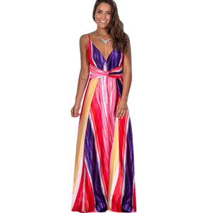 2023 multicolore tropicale <span class=keywords><strong>Jungle</strong></span> Leaf Boho abito lungo con spalline Cross Back da donna con scollo a V da sera eleganti Sexy Maxi abiti estivi - Product Image 6