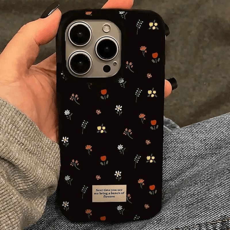 Full Screen Little Floral Pattern [Black Large-Hole Jelly Case]