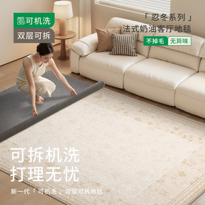 Tapis amovible et lavable, style crème français, rectangulaire, pour salon et chambre, lavable en machine, double couche, insonorisant - Product Image 1