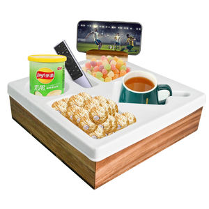 Bandeja de soporte de taza de sofá de silicona de bambú para aperitivos con soporte de teléfono giratorio Oficina - Product Image 2