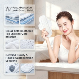 Serviettes hygiéniques jetables ultra-fines avec ailettes, super absorbantes, en coton doux, avec protection anti-fuites anionique, pour usage nocturne - Product Image 5