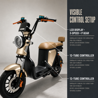 Scooter électrique de livraison de nourriture robuste 60V 1000W avec boîte de chargement arrière, batterie au lithium longue portée, frein à disque avant, cyclomoteur pour adultes