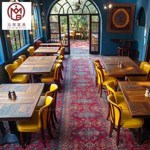 طاولة قهوة عتيقة من الشرق الأوسط مربعة من الخشب ، طاولة أثاث تجاري للمقاهي والمطاعم - Product Image 6