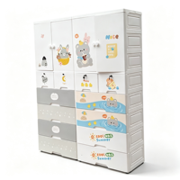 Armoire de rangement en plastique pour enfants, à double porte, avec tringle de suspension et plusieurs tiroirs pour chambre à coucher