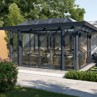 Véranda moderne MEXIN en aluminium 4 saisons avec verre Low-E, écran PC amovible, 3 portes coulissantes doubles, écologique, pour patio, jardin, extérieur