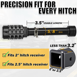 Verrou de sécurité pour attelage de remorque, <span class=keywords><strong>goupille</strong></span> de 5/8 po avec une longueur utilisable de 3,5 po, capacité de charge de 30 000 lb - Verrou de sécurité robuste pour récepteurs de 2 po et 2,5 po - Product Image 3