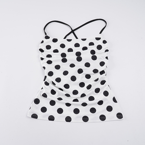 Polka Dot Print Knitted Eco-Friendly Breathable Vacation Style Women's Tank Top High Quality Sexy Waist-Baring <b>Tie</b>-Up Club - Product Image 6