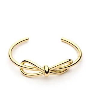 Luxury elegant bowknot cute custom brass gold filled cuff bracelet twisted cuff bangle for womens