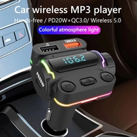 Transmetteur FM universel portable 12V-24V BT V5.3 pour voiture, lecteur MP3 et appels mains libres avec chargeur de voiture à charge rapide PD20W QC3.0