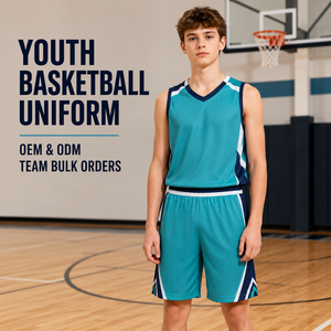 Aangepaste jeugdbasketbaluniform, ademende mesh-set met V-hals, mouwloos shirt en shorts voor junioren basketbaltoernooien - Product Image 1