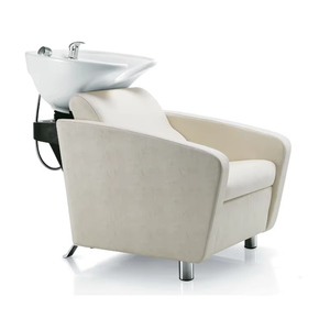 Sillón de Peluquería Moderno, Duradero y Cómodo, Diseño Tipo Cama, con Respaldo de Cuero Sintético, Unidad de Lavado de Cabello, Lavabo de Cerámica, para Hospital - Product Image 1