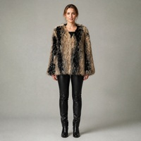 Manteau en fausse fourrure bicolore ouvert sur le devant pour femme, 70 cm, pour l'hiver, vente en gros