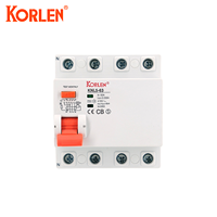 KORLEN 4P Tipo RCCB 40A 50A Solar PV Din Rail Disyuntor de corriente residual 6kA Romper Equipo electrónico industrial