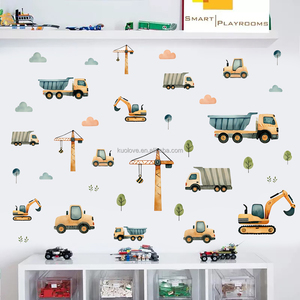 Escavatore giocattolo ingegneria cartoni animati adesivi da parete camera del ragazzo decorazione scuola materna PVC carta da parati autoadesivi - Product Image 5