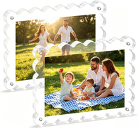 Cadre photo magnétique en acrylique transparent décoratif double face à bords festonnés pour table, bureau, famille, mariage, décoration intérieure