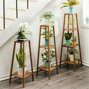 Portable three-tier <b>modern</b> bamboo corner plant <b>shelf</b> with flower stand for living room wholesale - Product Image 2
