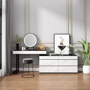 Coiffeuse de luxe en marbre et bois, 1 pièce, ensemble de table de toilette, de design unique, avec grands meubles
