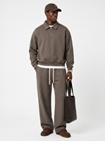 Ensemble sweat-shirt polo demi-zip et pantalon droit pour homme, en mélange de coton 320g, survêtement décontracté oversize, logo personnalisé OEM ODM