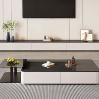 Ensemble meuble TV et table basse moderne et minimaliste noir et blanc brillant avec rangement pour salon