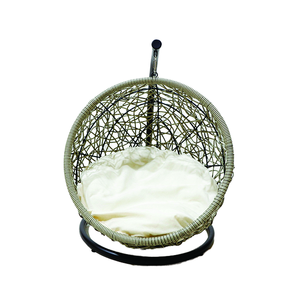 Rattan Metal Hanging Pet <b>Chair</b> Breathable Woven Egg Swing Bed with Stand and Cushion - Product Image 1