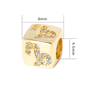 CZ9400 Bañado en Oro Micro Pavé CZ Constelaciones del Zodíaco 8mm 12 Signos del Zodíaco Amuleto Astrológico de 4 Caras Cuentas de Cubo Horóscopo - Product Image 5