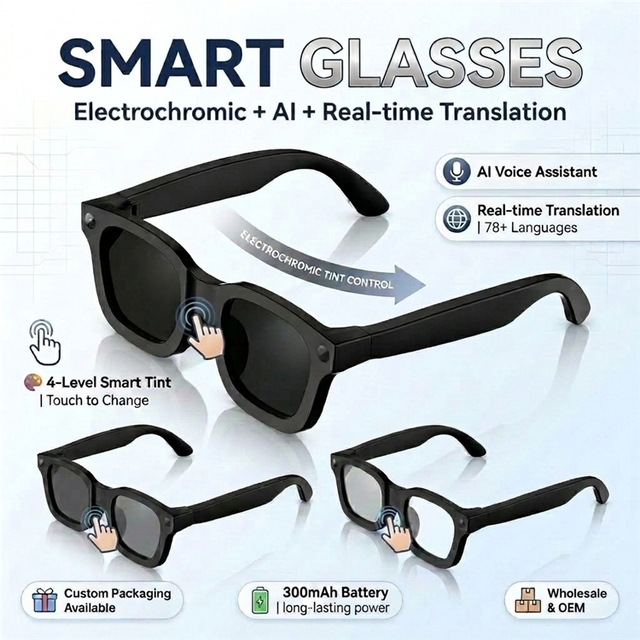2026 AI Smart Glasses 1080P Camera Real-Time Translation (20+ Languages) for Calling Music Player IP68 Waterproof