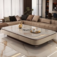 Table basse carrée moderne de luxe en bois et marbre, multifonctionnelle avec tiroirs, meuble italien pour la décoration intérieure.