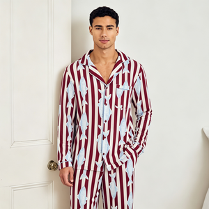 Ensemble de pyjamas pour hommes en coton rafraîchissant, motif rayé poisson, pyjama personnalisé en bambou, vêtements de nuit, fabricant en gros - Product Image 1