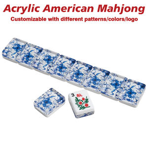 <span class=keywords><strong>Mahjong</strong></span> américain en acrylique à 2 couches, motif floral bleu personnalisé, gravé, idéal pour les soirées et le divertissement – Vente chaude - Product Image 2