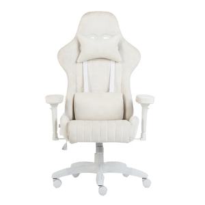Silla de juego de carreras de terciopelo blanco puro con estación de trabajo con reposabrazos 2D silla de oficina ejecutiva con asiento de látex - Product Image 1