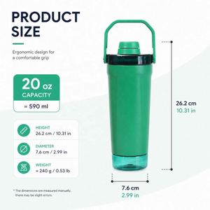 Custom logo 20oz Leakproof Insulated Stainless Steel Shaker Cup BPA-Free Double Wall Powder Coated Protein Shakes <b>Bottle</b> - Product Image 3