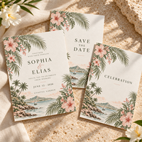 Cartes d'invitation de mariage sur le thème côtier, cartes de mariage imprimées avec des motifs floraux tropicaux et des paysages marins en aquarelle, invitations de mariage sur la plage personnalisées