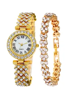 นาฬิกาข้อมือประดับเพชรและควอตซ์ของผู้หญิง,นาฬิกาหรูหราสีโรสโกลด์ชุด2ชิ้นหรูหราสร้อยข้อมือนาฬิกาสำหรับผู้หญิงพร้อมของขวัญ