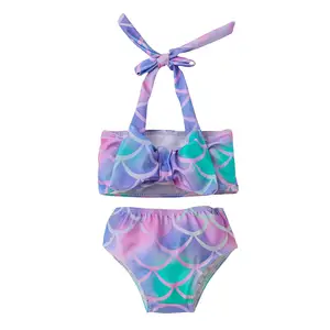 Wholesale Custom Two Pieces New Designer Cute Teen Girls Children Kid Baby Swimsuit Bikini Swimwear