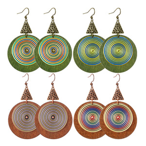 Boucles d'oreilles pendantes en bois style bohème, motif géométrique, plaqué bronze antique, pour femme, idéales pour les soirées - Product Image 5