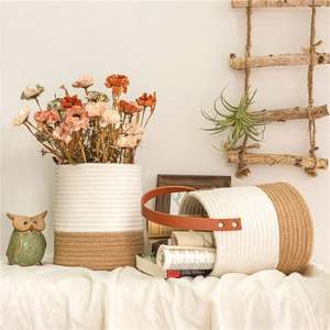 Panier à linge sale suspendu <span class=keywords><strong>Pot</strong></span> de fleurs Net <span class=keywords><strong>Cache</strong></span> jardinières décors muraux en bambou grands paniers en rotin avec poignée - Product Image 2