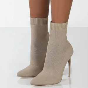 Bottines à talons aiguilles respirantes en tricot pour le printemps et l'automne, style chaussette simple à enfiler, grandes tailles 43 - Product Image 2