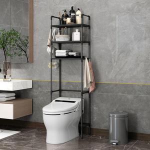 Scaffale Nero per WC a 3 Ripiani, Mobiletto Contenitore da Bagno, Scaffale Autoportante in Metallo Battuto per il Contorno del WC - Product Image 5