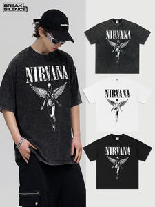 For <strong>Nirvana</strong> Cross-Border Heavyweight American Retro Printed <strong>T</strong>-<strong>Shirts</strong> for Men 100% Cotton Loose Five-Quarter Sleeve Short-Sleeved - Product Image 2