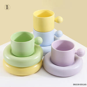 Korean Style Macaron Ceramic <b>Coffee</b> Mug <b>Set</b> With Saucer Solid Color Purple Blue Yellow Green Afternoon Tea <b>Cup</b> - Product Image 3