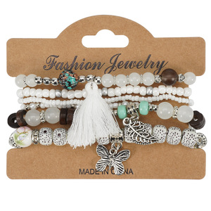 Fashion Jewelry <b>Beaded</b> <b>Bracelets</b> Set With Butterfly Tassel Charm Women's Gift Made In China - Product Image 6