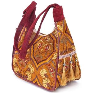 กระเป๋าพู่สไตล์ตุรกีแท้ ผ้าสีอิฐ พร้อมลายถุงมือสีเหลือง ... จากประเทศตุรกี - Product Image 1