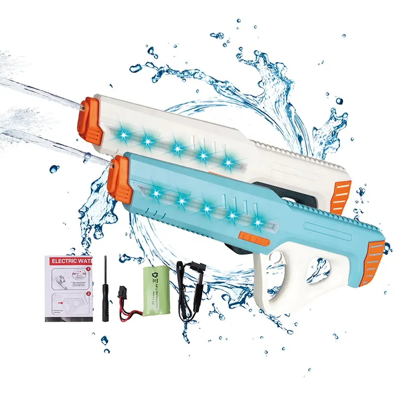 مسدس ماء آلي يعمل بالكهرباء ويستخدم للتصويب في الأماكن المفتوحة موديل 2024 مع ميزة امتصاص المياه وأضواء وامضة في الظلام