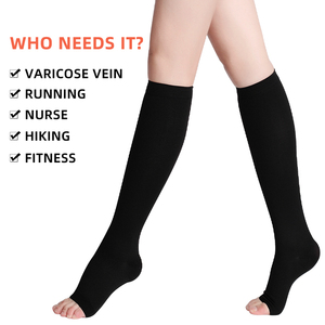<span class=keywords><strong>Bas</strong></span> médicaux en nylon à bout ouvert, <span class=keywords><strong>bas</strong></span> de contention en spandex, <span class=keywords><strong>bas</strong></span> de compression noirs, hauteur genou, 15-20 mmHg - Product Image 1